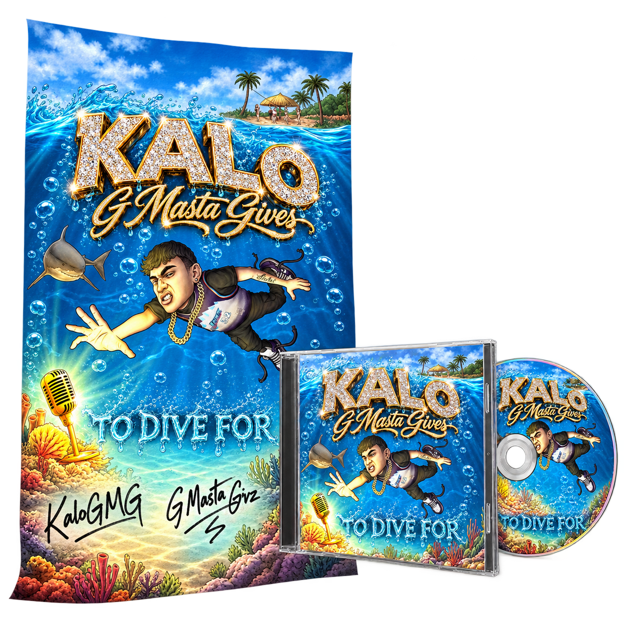 To Dive For printed CD case, matching printed disc and poster with KaloGMG and G Masta Givz signatures